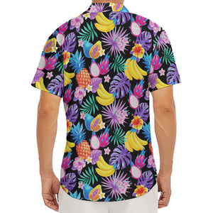 Tropical Palm And Hawaiian Fruits Print Men's Deep V-Neck Shirt