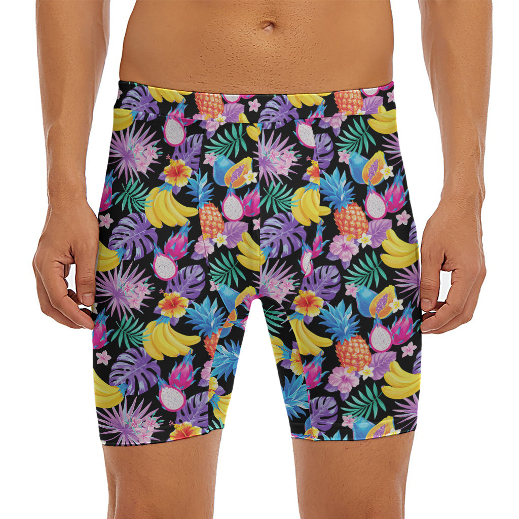 Tropical Palm And Hawaiian Fruits Print Men's Long Boxer Briefs