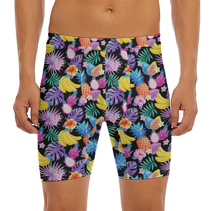 Tropical Palm And Hawaiian Fruits Print Men's Long Boxer Briefs