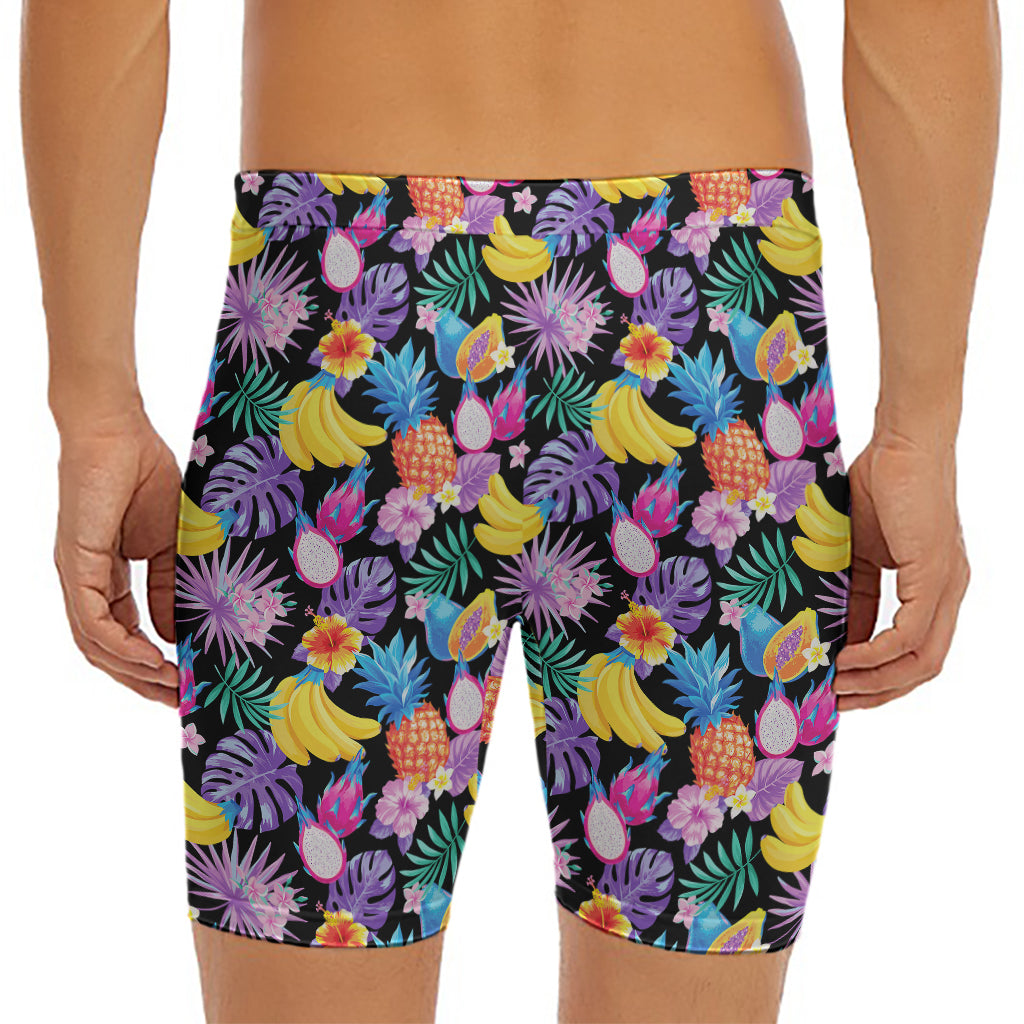 Tropical Palm And Hawaiian Fruits Print Men's Long Boxer Briefs
