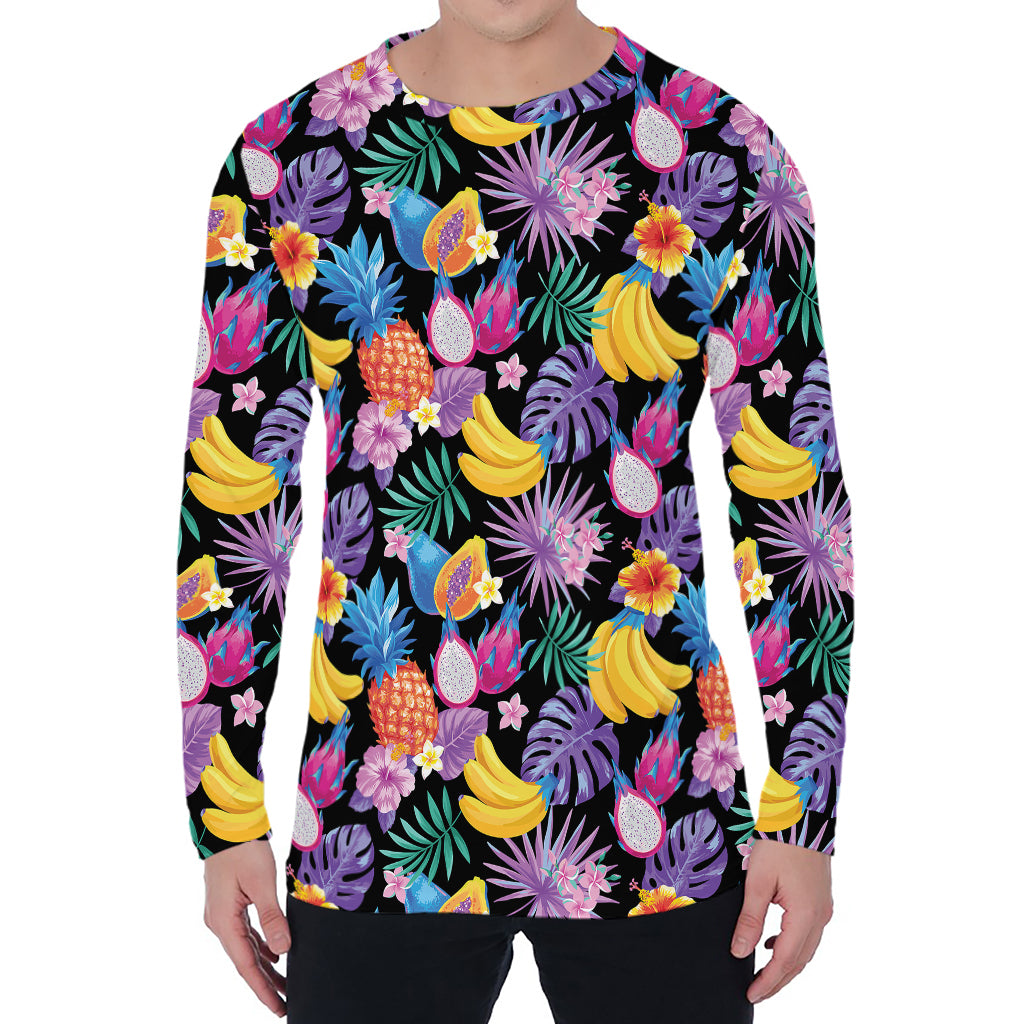 Tropical Palm And Hawaiian Fruits Print Men's Long Sleeve T-Shirt