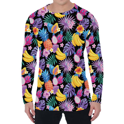 Tropical Palm And Hawaiian Fruits Print Men's Long Sleeve T-Shirt