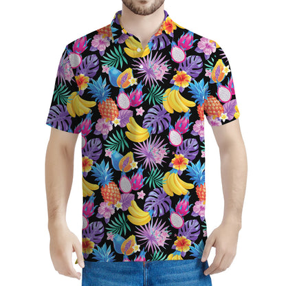 Tropical Palm And Hawaiian Fruits Print Men's Polo Shirt