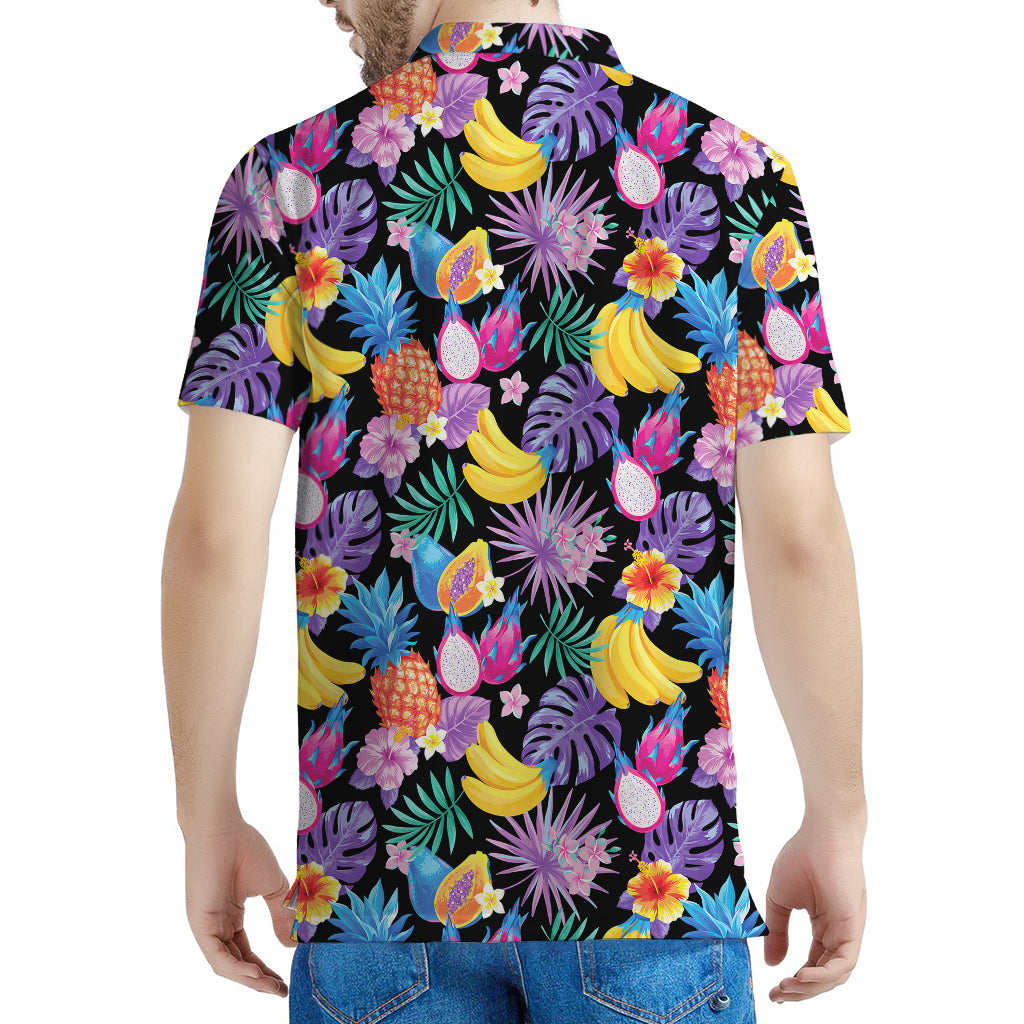 Tropical Palm And Hawaiian Fruits Print Men's Polo Shirt