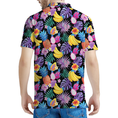 Tropical Palm And Hawaiian Fruits Print Men's Polo Shirt