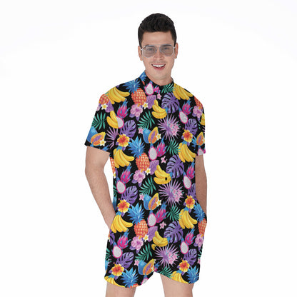 Tropical Palm And Hawaiian Fruits Print Men's Rompers