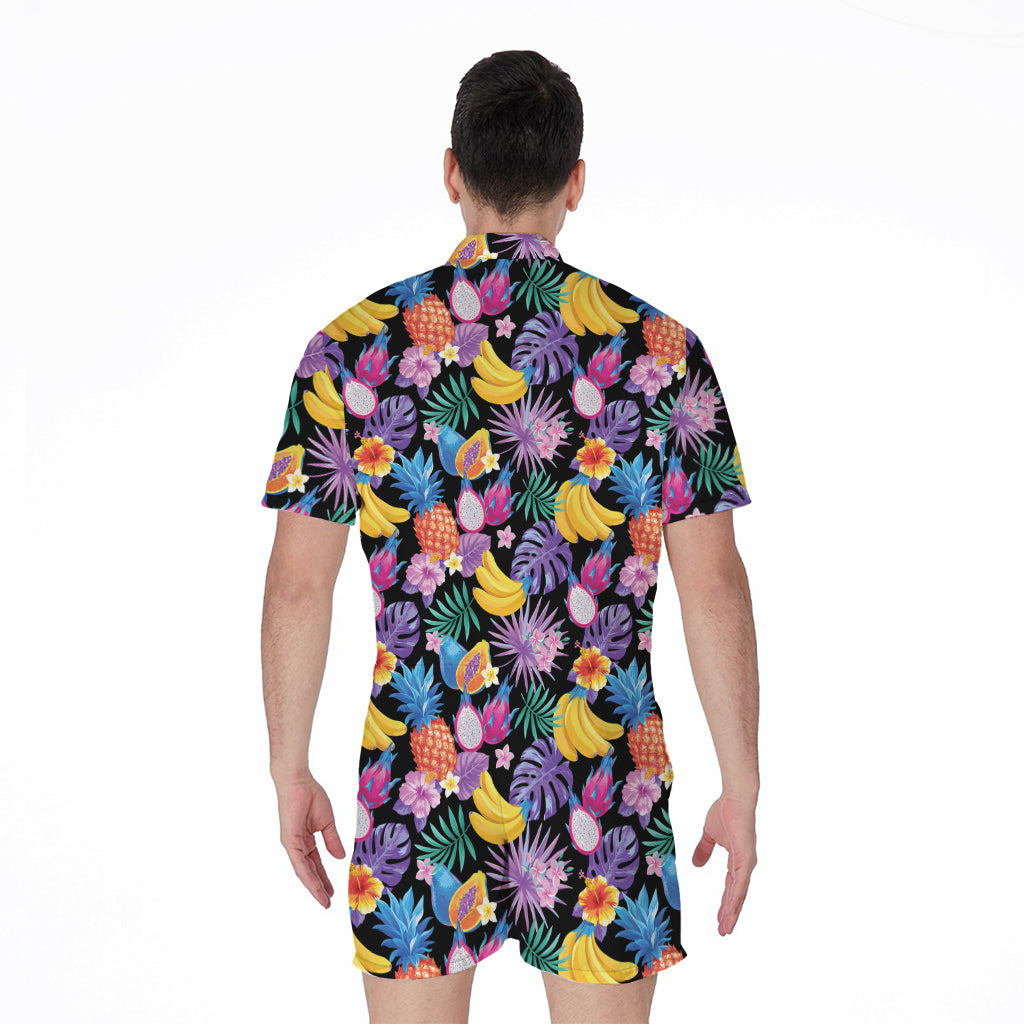 Tropical Palm And Hawaiian Fruits Print Men's Rompers
