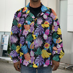 Tropical Palm And Hawaiian Fruits Print Men's Shirt Jacket