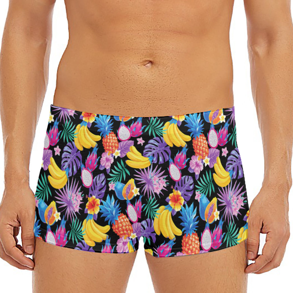 Tropical Palm And Hawaiian Fruits Print Men's Short Boxer Briefs