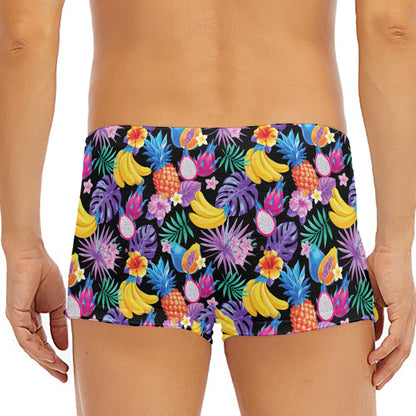 Tropical Palm And Hawaiian Fruits Print Men's Short Boxer Briefs