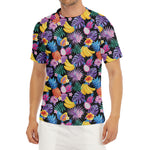 Tropical Palm And Hawaiian Fruits Print Men's Short Sleeve Rash Guard
