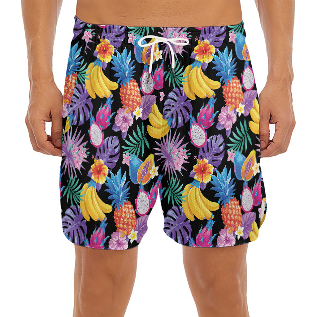 Tropical Palm And Hawaiian Fruits Print Men's Split Running Shorts
