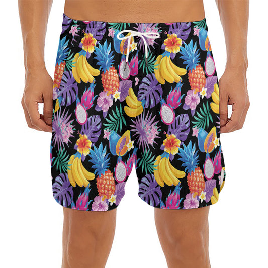 Tropical Palm And Hawaiian Fruits Print Men's Split Running Shorts