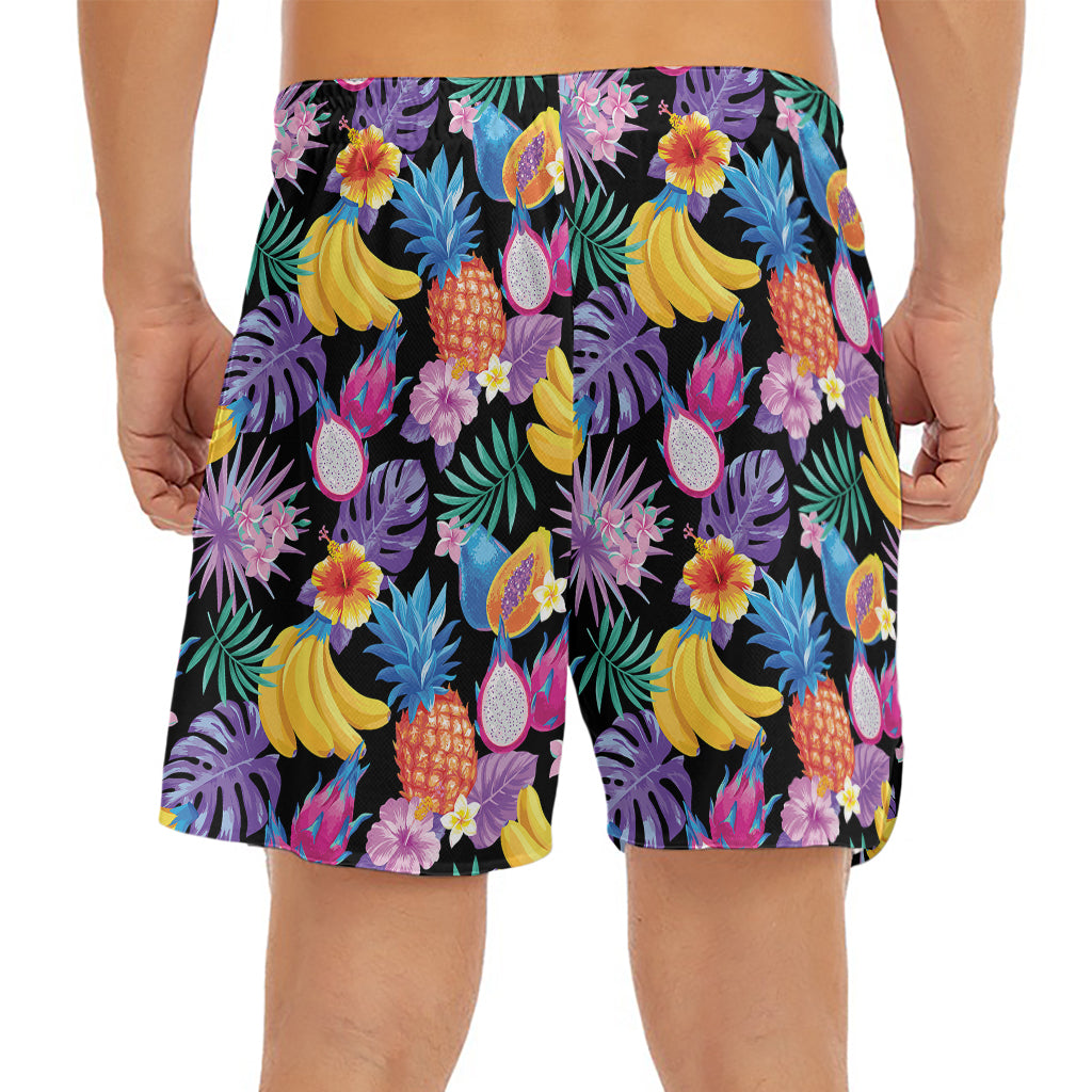 Tropical Palm And Hawaiian Fruits Print Men's Split Running Shorts