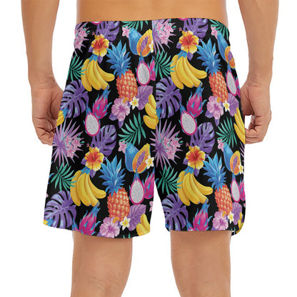 Tropical Palm And Hawaiian Fruits Print Men's Split Running Shorts