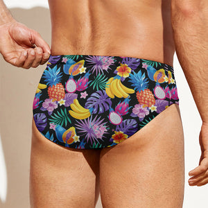 Tropical Palm And Hawaiian Fruits Print Men's Swim Briefs