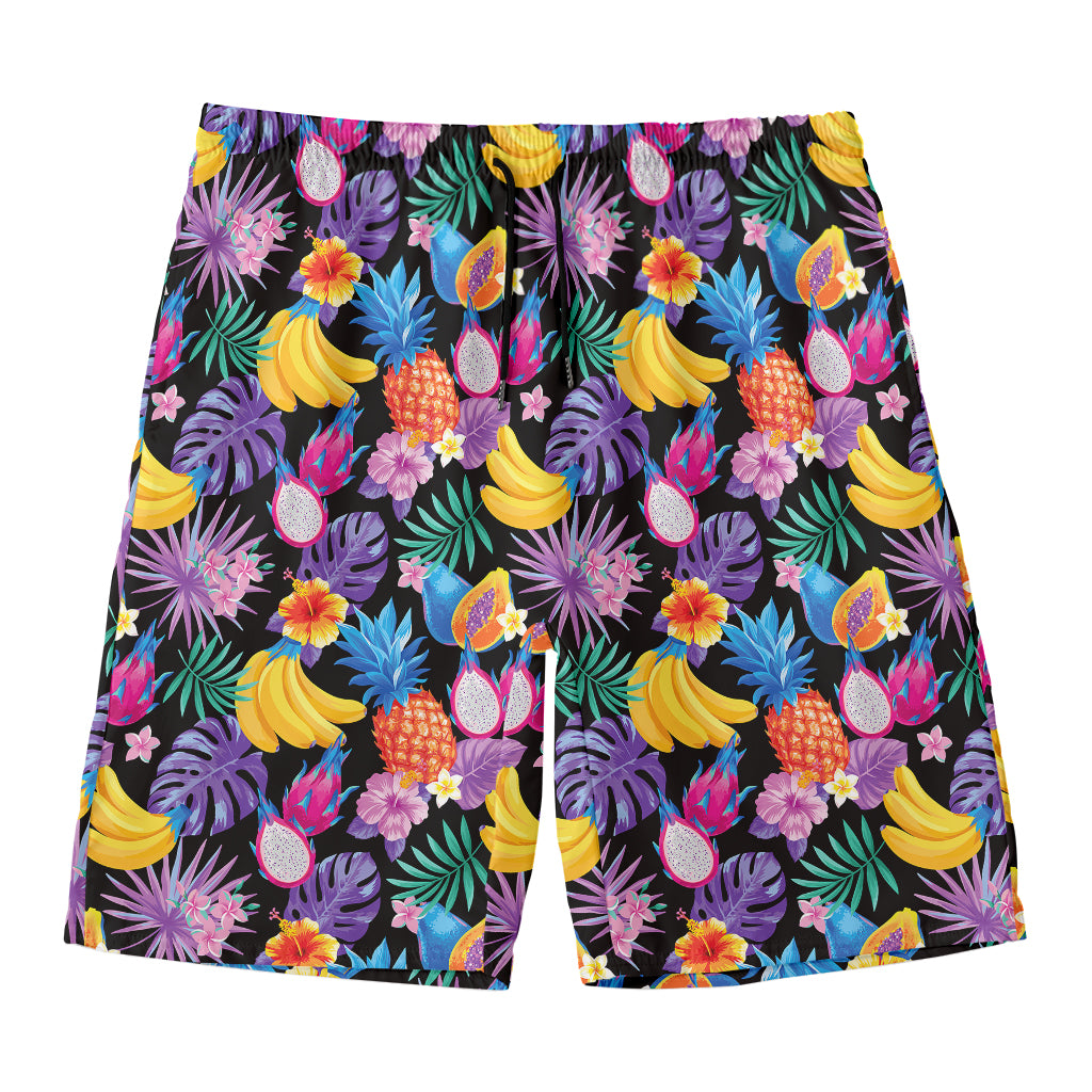 Tropical Palm And Hawaiian Fruits Print Men's Swim Trunks