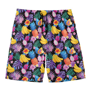 Tropical Palm And Hawaiian Fruits Print Men's Swim Trunks