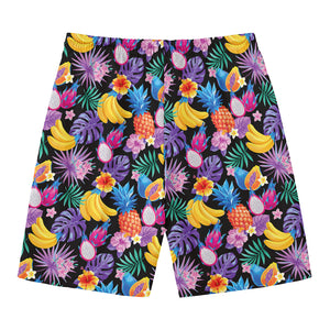 Tropical Palm And Hawaiian Fruits Print Men's Swim Trunks