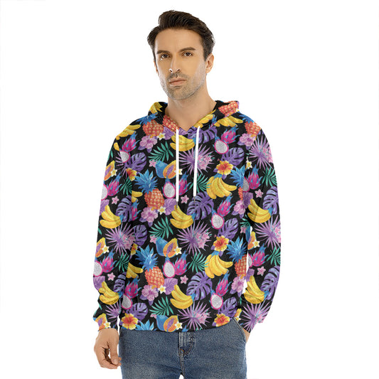 Tropical Palm And Hawaiian Fruits Print Men's Velvet Pullover Hoodie
