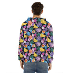 Tropical Palm And Hawaiian Fruits Print Men's Velvet Pullover Hoodie