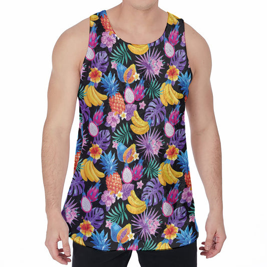 Tropical Palm And Hawaiian Fruits Print Men's Velvet Tank Top