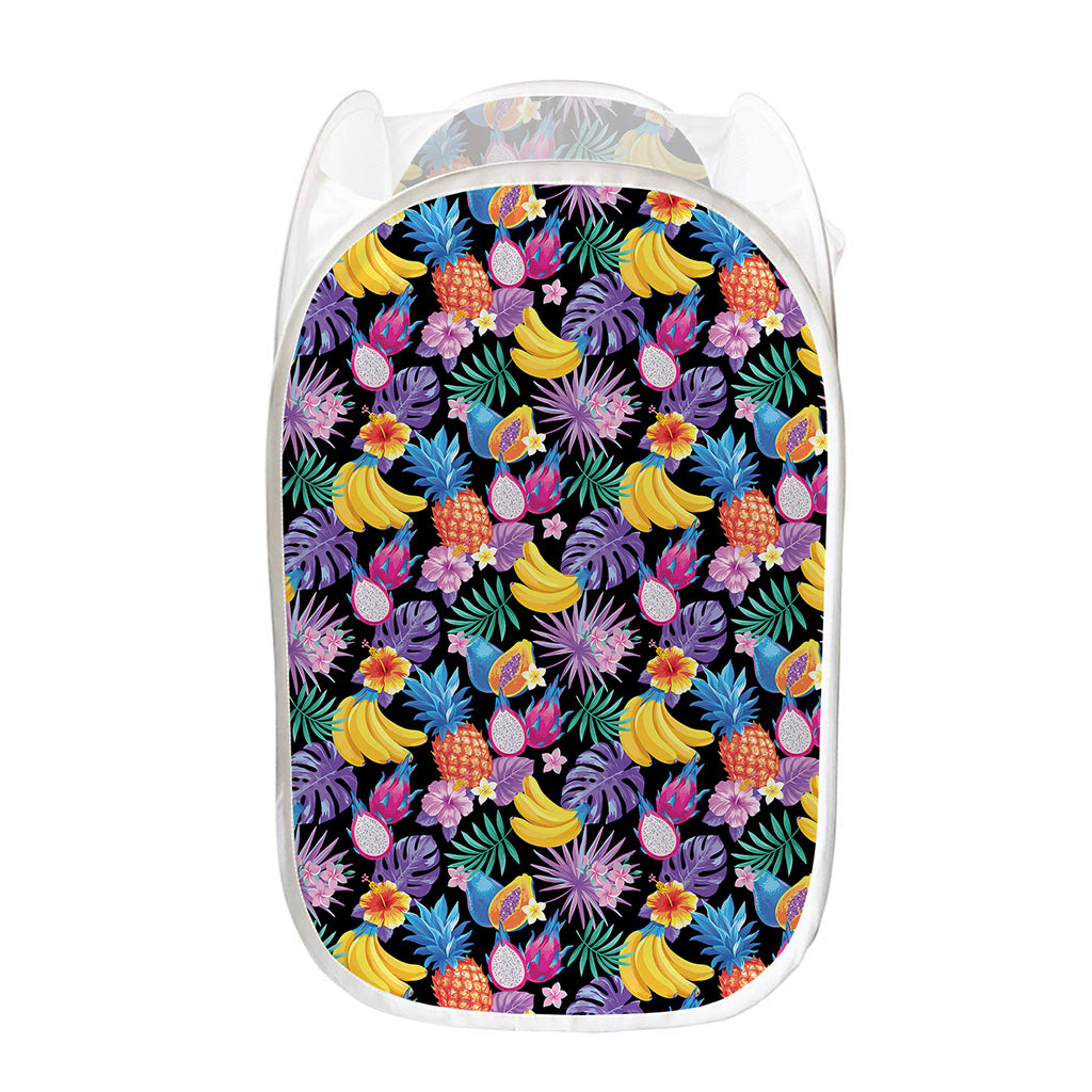 Tropical Palm And Hawaiian Fruits Print Mesh Laundry Hamper