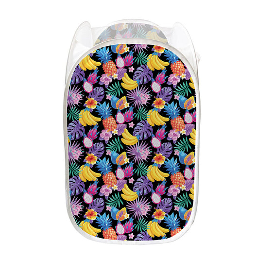Tropical Palm And Hawaiian Fruits Print Mesh Laundry Hamper