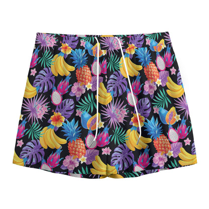 Tropical Palm And Hawaiian Fruits Print Mesh Shorts