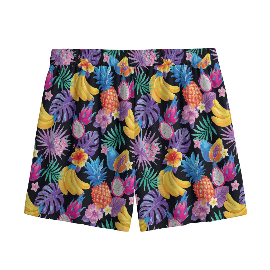 Tropical Palm And Hawaiian Fruits Print Mesh Shorts