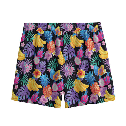 Tropical Palm And Hawaiian Fruits Print Mesh Shorts