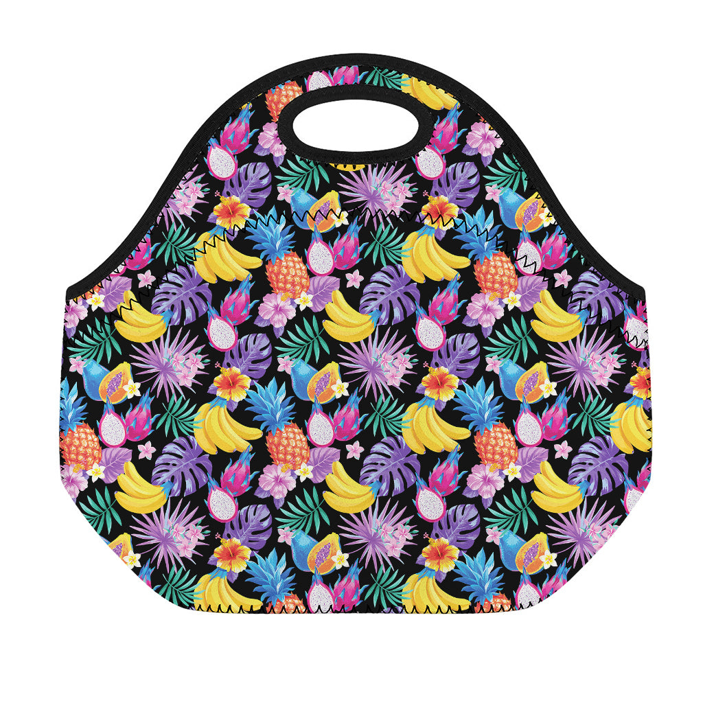 Tropical Palm And Hawaiian Fruits Print Neoprene Lunch Bag