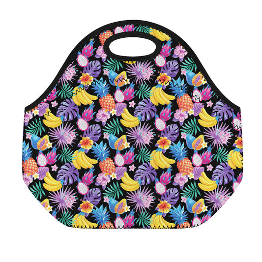 Tropical Palm And Hawaiian Fruits Print Neoprene Lunch Bag
