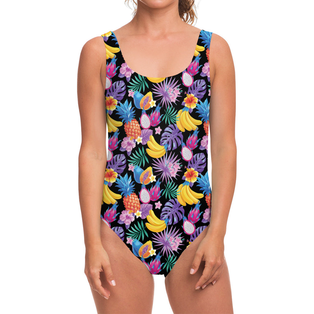 Tropical Palm And Hawaiian Fruits Print One Piece Swimsuit