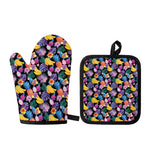 Tropical Palm And Hawaiian Fruits Print Oven Mitt And Pot Holder Set