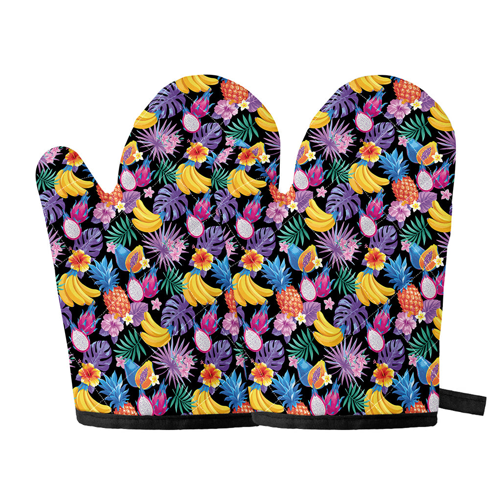 Tropical Palm And Hawaiian Fruits Print Oven Mitts