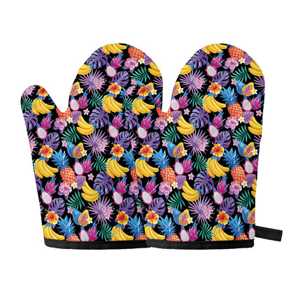 Tropical Palm And Hawaiian Fruits Print Oven Mitts