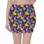 Tropical Palm And Hawaiian Fruits Print Pencil Mini Skirt