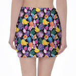 Tropical Palm And Hawaiian Fruits Print Pencil Mini Skirt