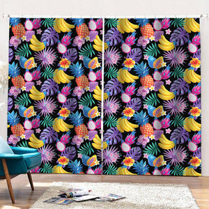 Tropical Palm And Hawaiian Fruits Print Pencil Pleat Curtains