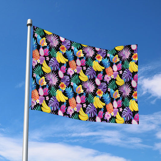 Tropical Palm And Hawaiian Fruits Print Polyester Flag