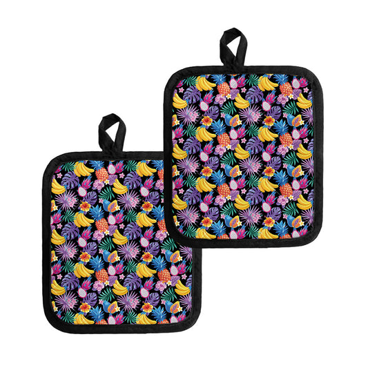 Tropical Palm And Hawaiian Fruits Print Pot Holders