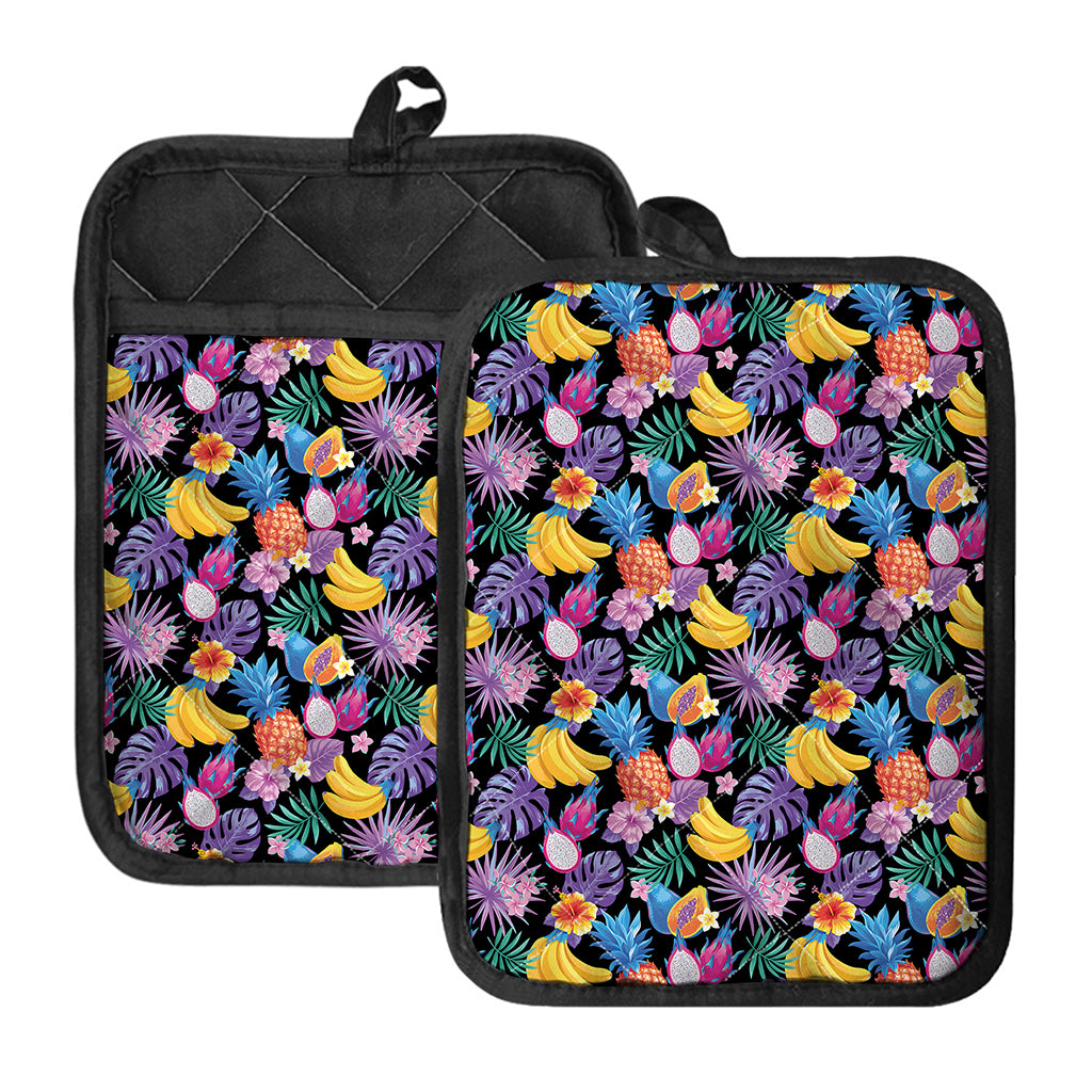 Tropical Palm And Hawaiian Fruits Print Pot Holders With Pocket