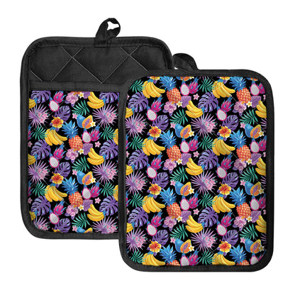 Tropical Palm And Hawaiian Fruits Print Pot Holders With Pocket
