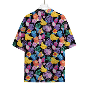 Tropical Palm And Hawaiian Fruits Print Rayon Hawaiian Shirt