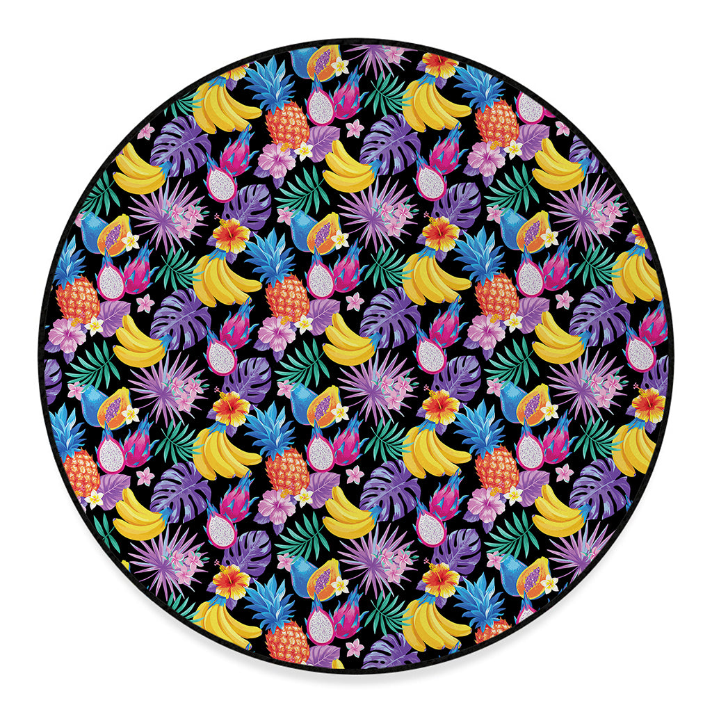 Tropical Palm And Hawaiian Fruits Print Round Floor Mat