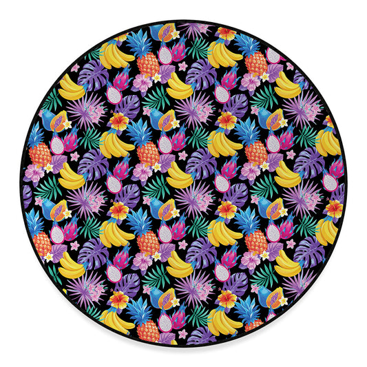 Tropical Palm And Hawaiian Fruits Print Round Floor Mat