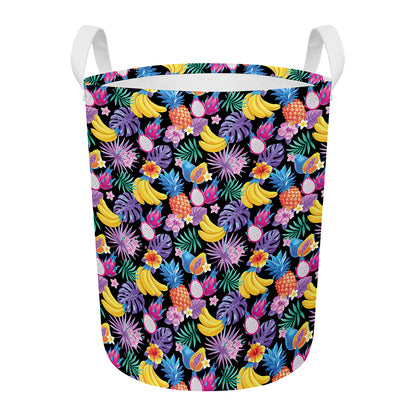 Tropical Palm And Hawaiian Fruits Print Round Laundry Basket