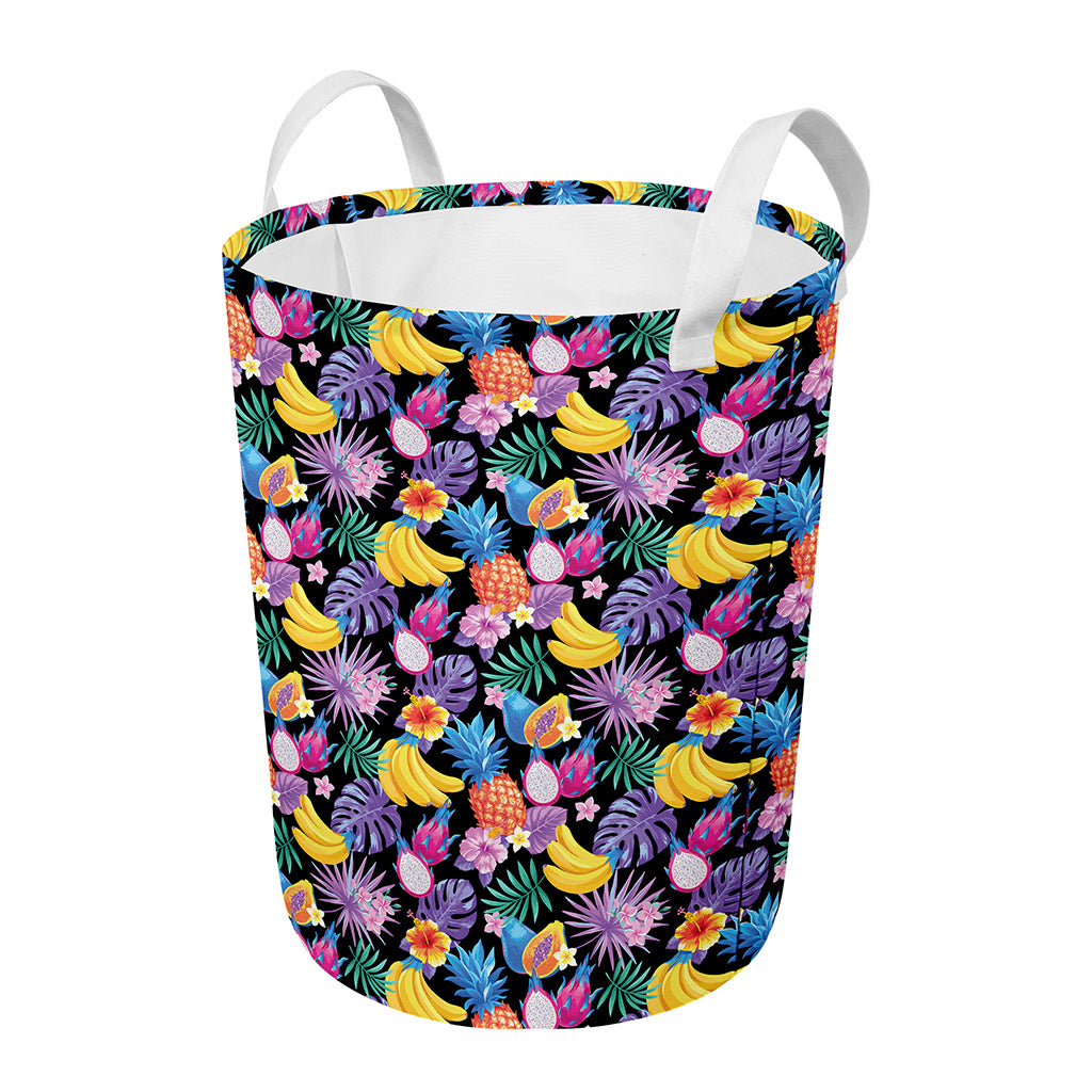 Tropical Palm And Hawaiian Fruits Print Round Laundry Basket