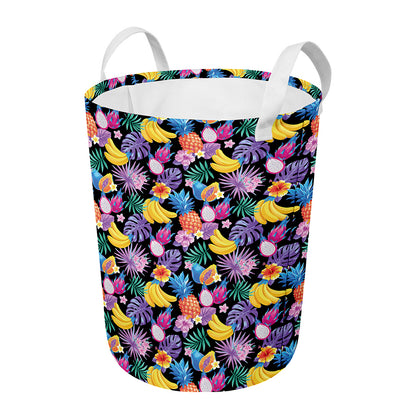 Tropical Palm And Hawaiian Fruits Print Round Laundry Basket